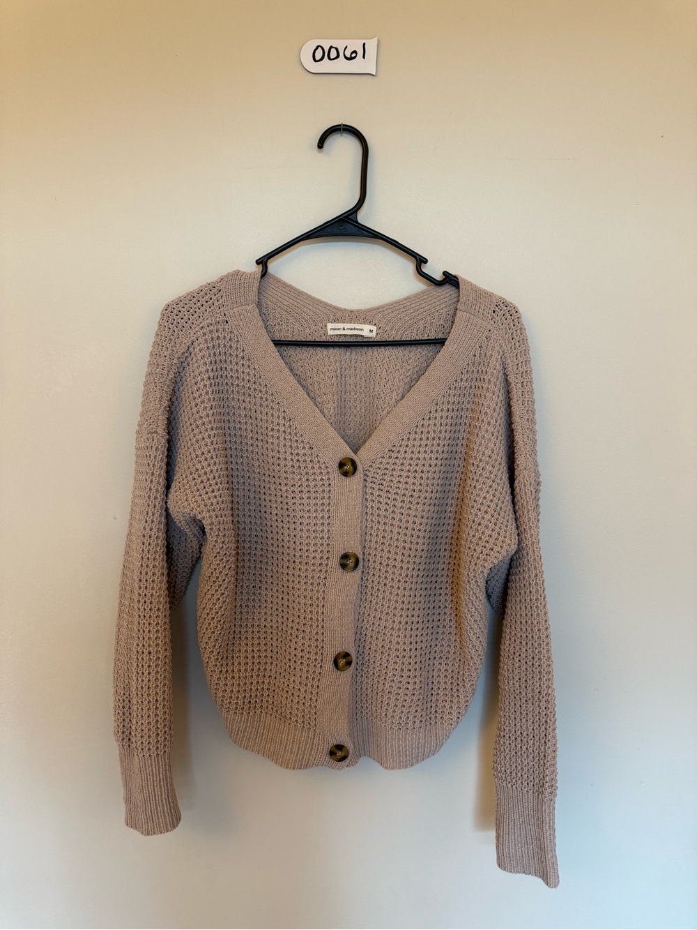moon & madison Taupe Waffle-Knit Button Cardigan